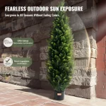 SucceBuy Artificial Cedar Topiary Tree Evergreen Fake Pine Cypress Trees Plant Artificial Greenery Set for Home Decor Outdoor - Imagine 3