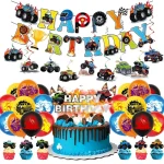 HOT Monster Truck Birthday Decoration Set Monster Truck Birthday Theme Balloons Plates Cups Backdrop Kids Party Favor Supplies - Imagine 2