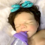Aizwa1 13 Inch Solid Silicone Pascale Doll With Curly Hair Open Mouth Bebe Newborn Girl Bald Baby Girl Include Feeding Bottle - Imagine 2
