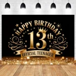 Black Gold Teenagers Birthday Photography Backdrop Star Boy 13th Birthday Party Decor Background Cake Smash Props Photo Studio - Imagine 5