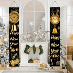Black Gold 2026 Happy New Year Backdrop Door Banner Christmas New Year Party Decoration Background Photo Shoot Props Home Gifts - Imagine 4