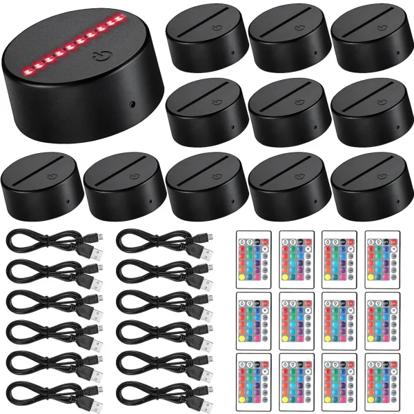 12 Pcs 3D Night LED Light Lamp Base 16 Colors Decorative Light Show Display Stand with Remote USB Cable for Acrylic Resin Glass