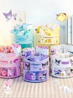 Sanrio Swivel Pen Holder Storage Box Anime Black Rice Cinnamon Roll Kawaii Desk Organizer Stickers Stationery Cosmetics Storage