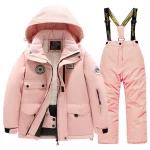 Winter children's skiing suit for boys and girls, windproof and waterproof thick coat for warmth and snow playing equipment - Imagine 4