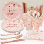 Rose Gold Party Decorations Plate Napkin Cup Paper Tableware Background Balloons Girls Wedding Birthday Decor Supplies Full Set - Imagine 5