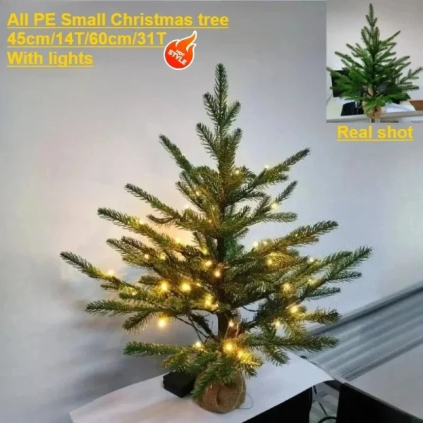 Artificial Christmas Tree PE Material with LED Light Desktop Mini Christmas Tree 45cm/60cm Christmas Party Atmosphere Ornaments