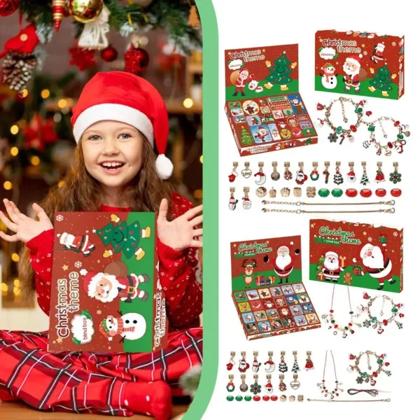 Christmas Bracelet Kit Advent Calendar Blind Box Girls 24 Days Christmas Countdown Calendar Bracelets Set Christmas Jewelry Gift