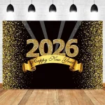 2026 New Year Backgrounds for Photographs Gold Glitter Balloons Clock Champagne Happy New Year Party Decoration Backdrop Banner - Imagine 2