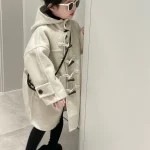 Children's Coats Korean Style Horn Button Hooded Fur Coat Winter Coat for Boys Girls Kids Jackets Baby Girl Winter Clothes - Imagine 4