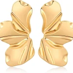 48mm Silver/ Gold Plated Zinc Alloy Flower Petal Dangle Earrings For Women Simple Jewelry Gift For Christmas