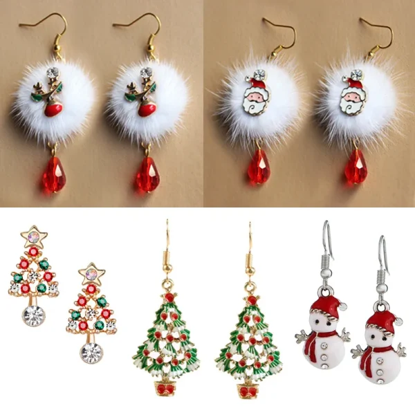 Luxury Earrings Fashion Plush Santa Snowman Deer Crystal Christmas Tree Stud Earrings Holiday Gifts Earrings for Women