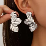 48mm Silver/ Gold Plated Zinc Alloy Flower Petal Dangle Earrings For Women Simple Jewelry Gift For Christmas - Imagine 2