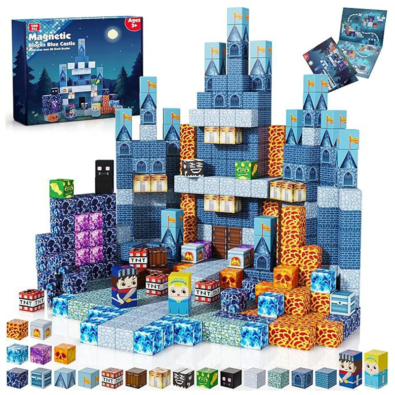 kf-S72ba722805d6475087a7fe4ae75e1260D 100PCS Educational DIY Block Set Innovative 3d Puzzle Products Blue Castle Magnetic Magic Cube Building Blocks Toys for Kids - Imagine 1