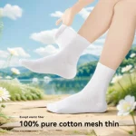 Children's pure cotton seamless socks,mesh thin mid-calf style for summer, suitable for students to wear to school, for sports - Imagine 4