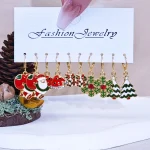 10/20/40pcs New Christmas Set Cross border Hot Selling Cartoon Dripping Oil Elk Santa Claus Christmas Tree Earrings for Women - Imagine 2