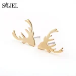Cute Deer Head Stud Earrings Black for Women Fashion Deer Horn Earings Stainless Steel Christmas Jewelry Girls Piercing Gift - Imagine 4