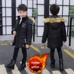 Boys Long Jacket Coat Overcoat Cotton 2024 Blue Black Khaki Warm Thicken Winter Plus Size Children's Clothing - Imagine 5