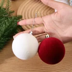 Velvet Christmas Balls Plastic Shatterproof Christmas Ornaments Ball Flocked Ornaments for Xmas Tree Holiday Party Decorations - Imagine 4
