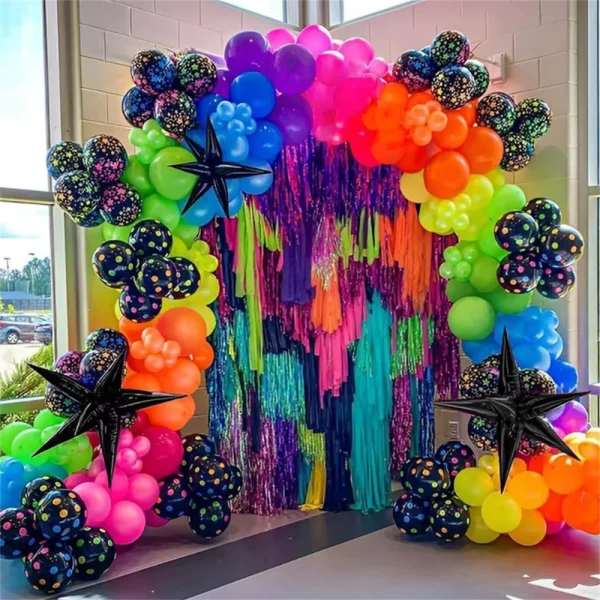135pcs Rainbow Balloon Arch Garland Kit with 12inch UV Neon Luminous Fluorescent Balloons for Glow in the Dark Party Decorations