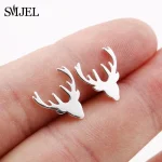 Cute Deer Head Stud Earrings Black for Women Fashion Deer Horn Earings Stainless Steel Christmas Jewelry Girls Piercing Gift - Imagine 6