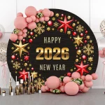 2026 Happy New Year Round Backdrop Cover Spring Festival Firework Clock Family Party Kids Adults Portrait Photography Background - Imagine 4