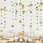 Gold 30th Happy Birthday Party Paper Banners Decorations Number 30 Year Old Circle Dots Twinkle Star Garlands Hanging Backdrops - Imagine 3