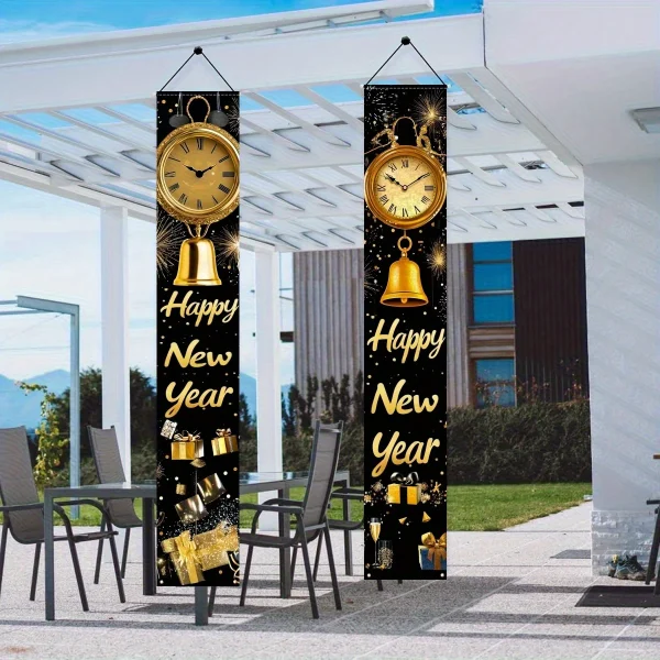 Black Gold 2026 Happy New Year Backdrop Door Banner Christmas New Year Party Decoration Background Photo Shoot Props Home Gifts