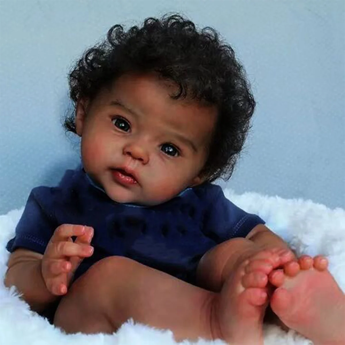kf-S8ce10d92a38246678a22bba34401830cM Reborn Baby Doll Black Baby Doll Soft Body And Curly Hair Realistic Newborn Baby Doll Real Life Baby Doll Cloth Body - Imagine 1