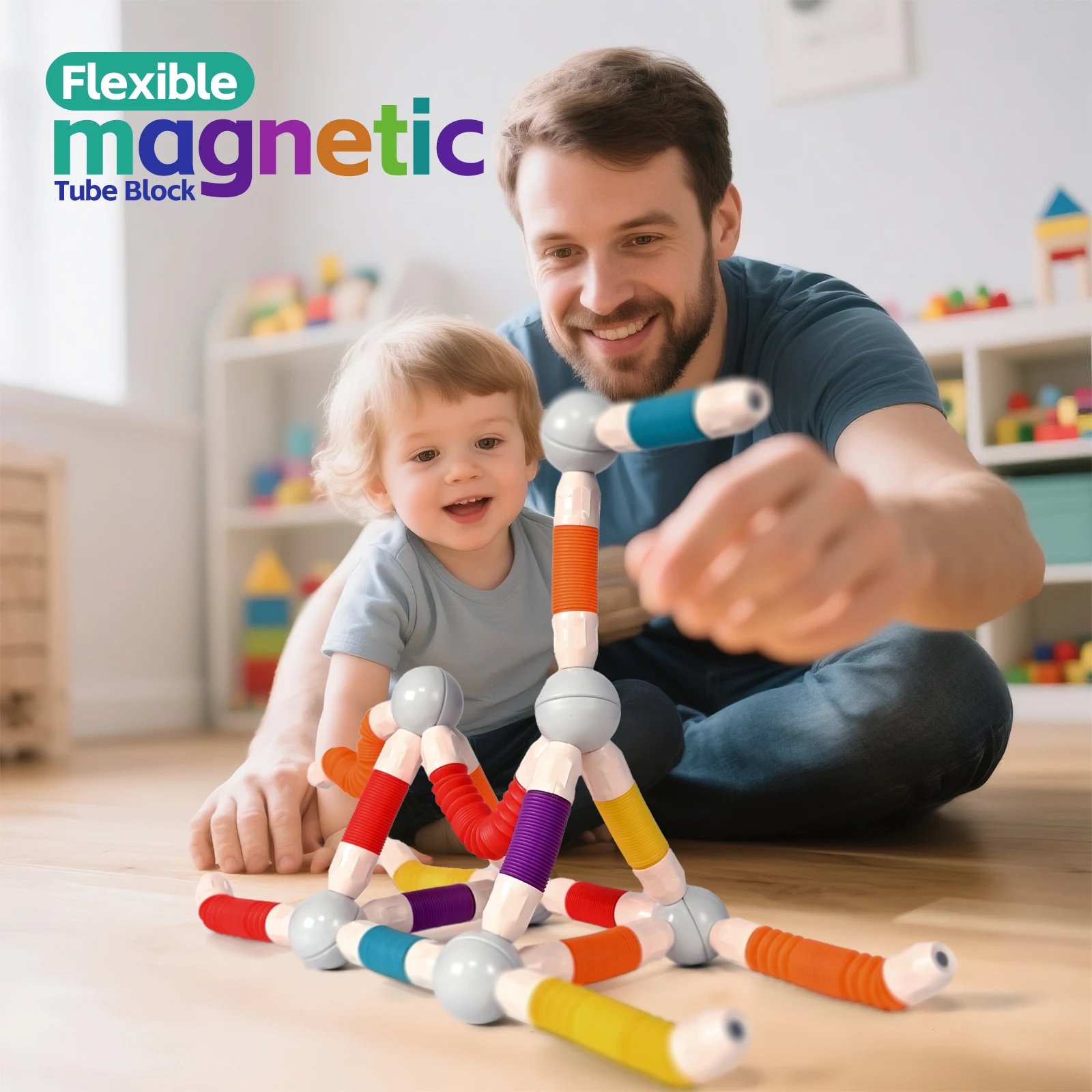 kf-S8fe1cb212c48448e93c263ff0b066f35r Magnetic Sticks Building Blocks Toys for Kids Montessori Educational Pop Tubes Stress Relief Toddler Toy Construction Set Gifts - Imagine 1