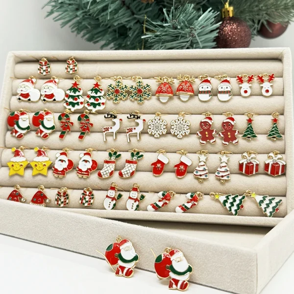 50PCS/10PCS Christmas Theme Earrings Vintage Metal Santa Earrings for Designing Women Fashion Christmas Gifts
