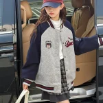 Girls' baseball jersey 2025 winter outfit new children's thick cotton wool jacket loose embroidered top for girls and adults - Imagine 5