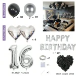 1050/21/200pcs Black & Silver Party Balloons Decorations, Silver Happy Birthday Banner, Chrome Silver Latex Balloons - Imagine 4