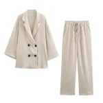 Autumn New Women's Clothing European And American Style Fashionable Wrinkled Suit Jacket Casual Pants Set - Imagine 3