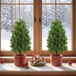 2pcs Artificial Pine Needle Christmas Trees - Realistic Indoor/Outdoor -Resistant Plastic Mini Holiday Decor for Garden & Patio - Imagine 3