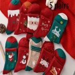 5 Pairs Ladies' Socks Pack New Christmas Cute Cartoon Colorful Kawaii Floor Socks Thickened Warm Comfortable Coral Fleece Socks - Imagine 6
