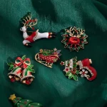 Christmas diamond pin elk sleigh boots exquisite brooch Shirts Accessories Metal Badge Jewelry Gift For Friends Merry Chrismas - Imagine 4
