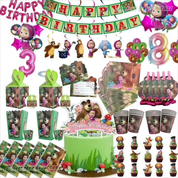 Animation Girl And Bear Birthday Party Decorations Disposable Tableware Plate Cup Napinks Supplies Balloons Backdrop Kids Gifts