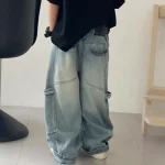 Boys' jeans in spring and autumn, loose pants for adults, handsome and versatile, children's casual pants trend - Imagine 6