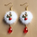 Luxury Earrings Fashion Plush Santa Snowman Deer Crystal Christmas Tree Stud Earrings Holiday Gifts Earrings for Women - Imagine 4