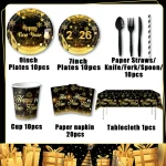 2026 Happy New Year Theme Party Decorations Gold Disposable Tableware Sequin Balloon Number Balloon New Year's Supplies Backdrop - Imagine 5