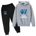 Six Seven Funny Number Cartoon Print Kids Spring Autumn Casual 2Pcs Hoodie+Jogging Pants Tracksuits 2-13Years Boys Girls Clothes - Imagine 4