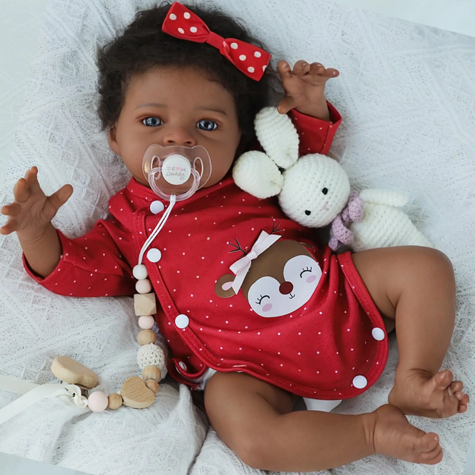 kf-Sb05a8d3e9fa0487099c05a82afb7c984X 50 cm Reborn Doll Baby Doll Vinyl Limbs with 3D Painted Skin Realistic Soft Cloth Body African American Doll Toy Christmas Gift - Imagine 1