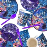 New Birthday Party Decoration Supplies Purple Blue Tableware Plates Napkins Cups Gift Bags Backdrop Full Set Party Favors Gadget - Imagine 2