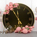 2026 Happy New Year Round Backdrop Cover Spring Festival Firework Clock Family Party Kids Adults Portrait Photography Background - Imagine 3