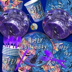 Party Decoration Happy Birthday Blue Purple Tableware Plates Napkins Tablecloth Gift Bag Background Full Set Party Favors Supply