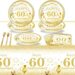 60th Birthday Party Black Golden Disposable Tableware Paper Plates Cups Napkins Tablecloth Balloon Adult Birthday Party Decor - Imagine 5