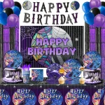 Party Decoration Happy Birthday Blue Purple Tableware Plates Napkins Tablecloth Gift Bag Background Full Set Party Favors Supply - Imagine 6