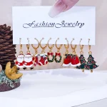 10/20/40pcs New Christmas Set Cross border Hot Selling Cartoon Dripping Oil Elk Santa Claus Christmas Tree Earrings for Women - Imagine 4