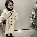 Children's Coats Korean Style Horn Button Hooded Fur Coat Winter Coat for Boys Girls Kids Jackets Baby Girl Winter Clothes - Imagine 3