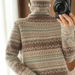 Autumn and Winter New 100% Wool Cashmere Sweater Women's High Neck Pullover Casual Knitted Loose Korean Fashion Color Block Top - Imagine 5
